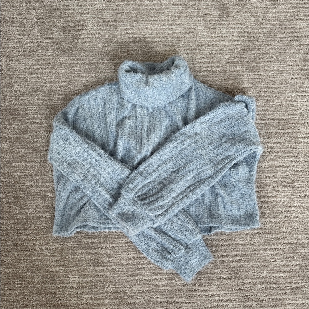 Cozy Blue Turtleneck Cropped Sweater